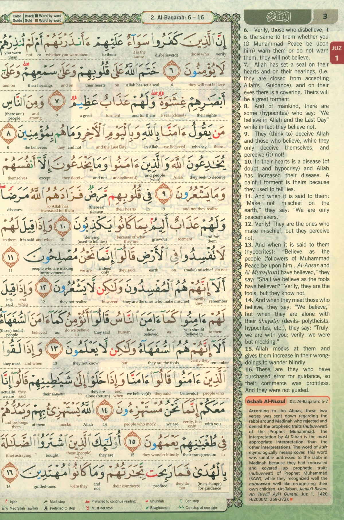 القرآن الكريم مقدِس ترجمة كلمة بكلمة وتجويد ملون حجم B5 7.5 × 9