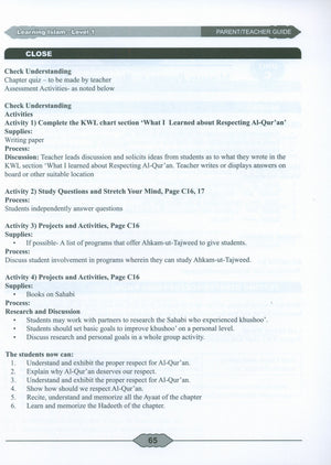 Learning Islam Weekend Edition Teacher / Parent Guide Level 1 (7th Grade)