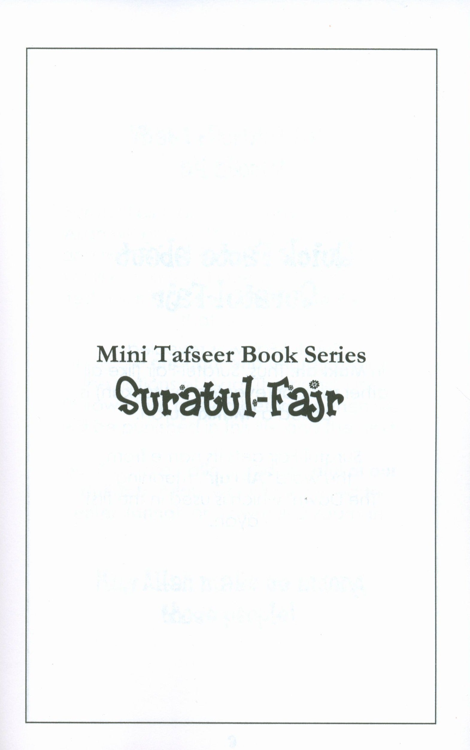Mini Tafseer Book Suratul Fajr (Surah 89)